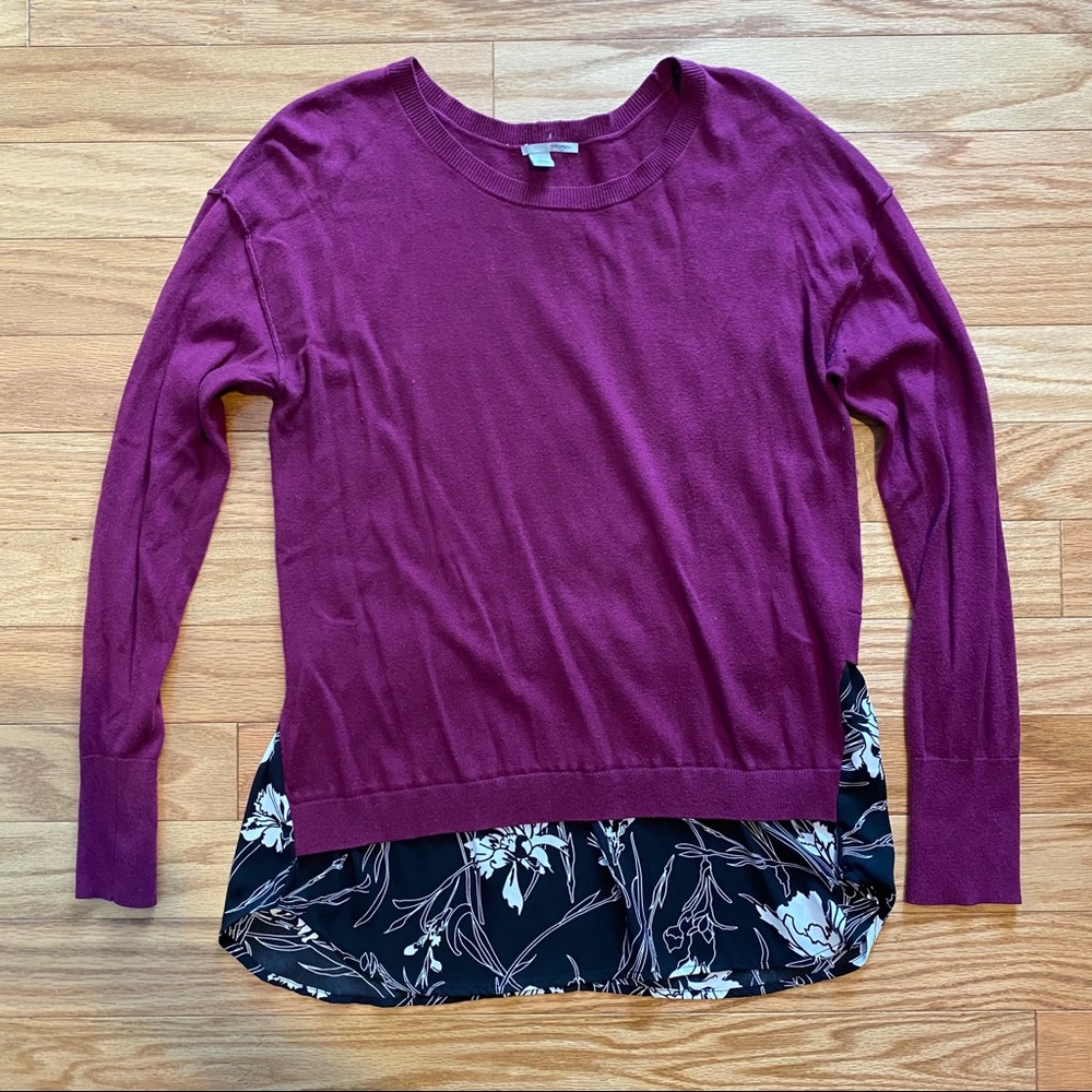Sweater with faux blouse bottom & buttons on back